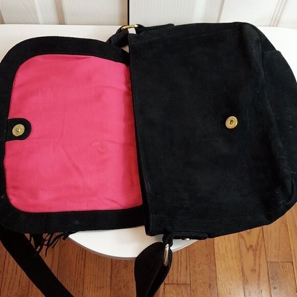 Steve Madden Black Suede Fringe Crossbody Satchel - Picture 8 of 16